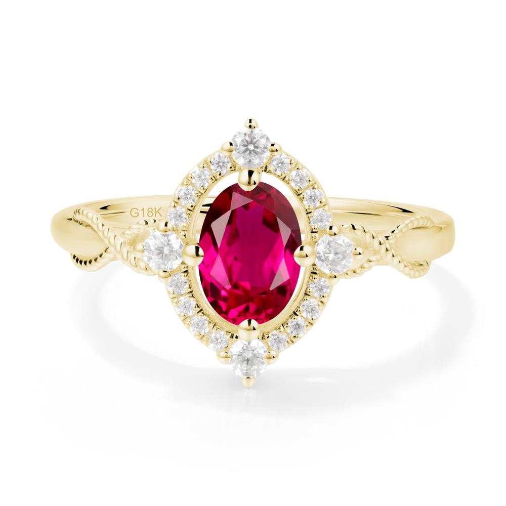 Twisted Band Ruby Halo Ring - LUO Jewelry #metal_18k yellow gold