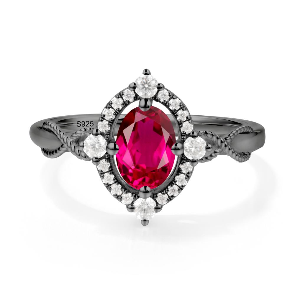 Twisted Band Ruby Halo Ring - LUO Jewelry #metal_black finish sterling silver