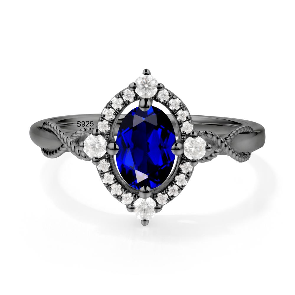 Twisted Band Sapphire Halo Ring - LUO Jewelry #metal_black finish sterling silver