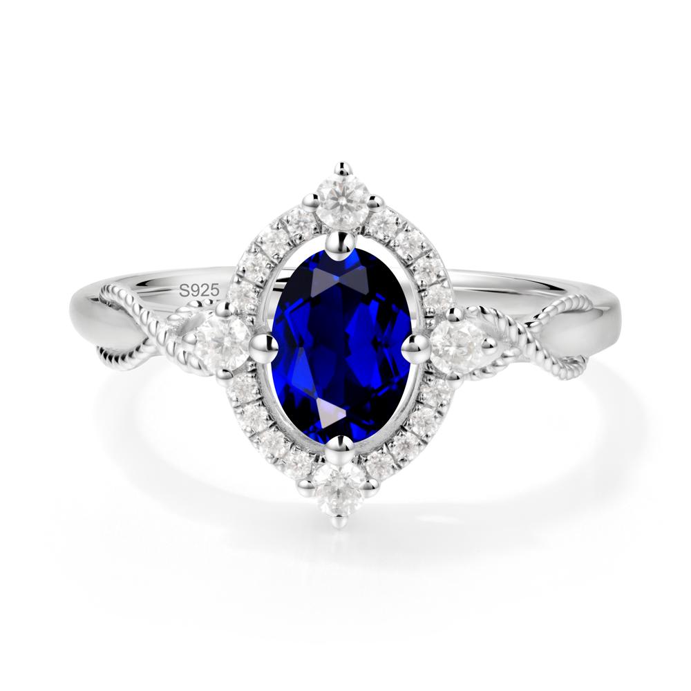 Twisted Band Sapphire Halo Ring - LUO Jewelry #metal_sterling silver