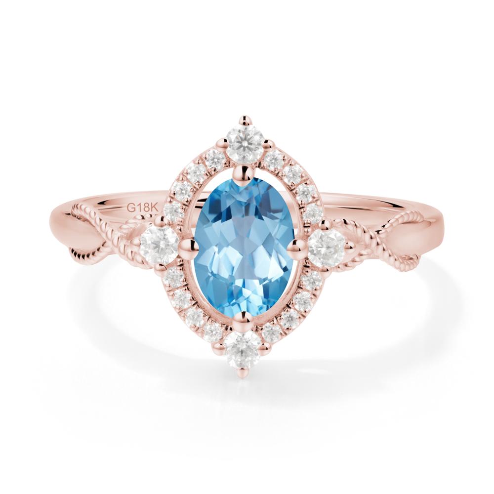 Oval Swiss Blue Topaz Halo Twist Ring - LUO Jewelry #metal_18k rose gold