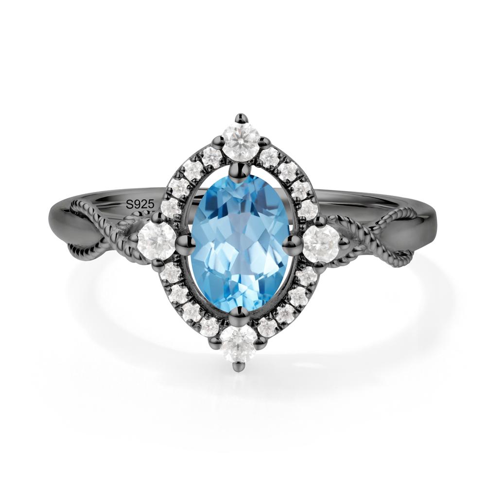 Oval Swiss Blue Topaz Halo Twist Ring - LUO Jewelry #metal_black finish sterling silver