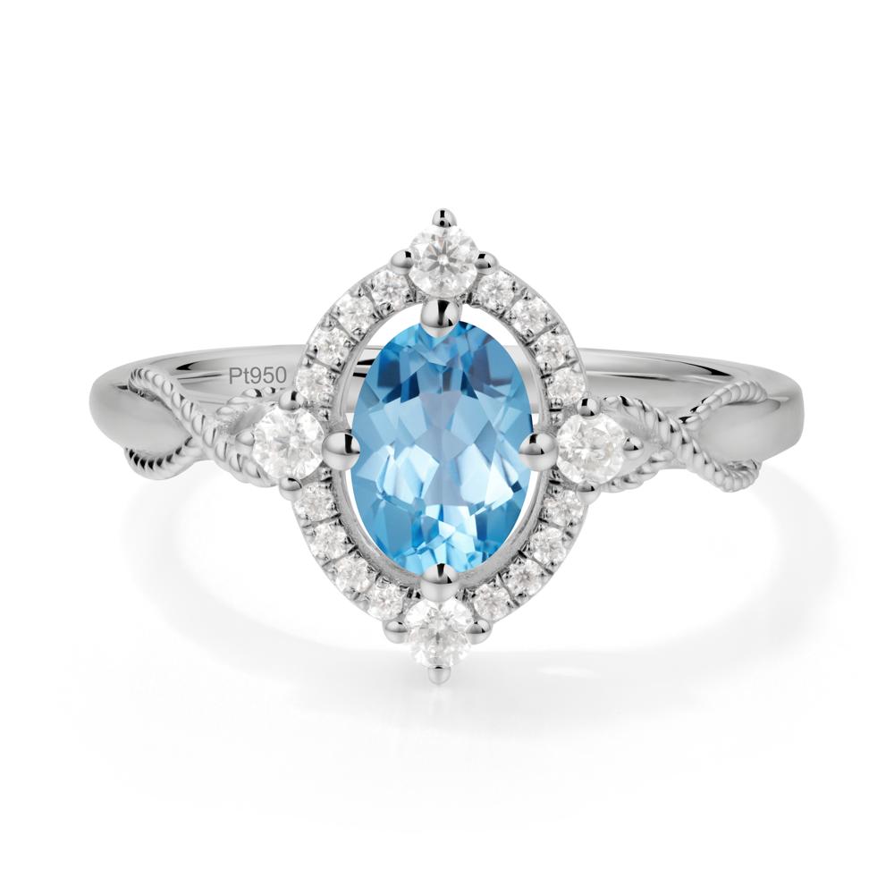 Oval Swiss Blue Topaz Halo Twist Ring - LUO Jewelry #metal_platinum