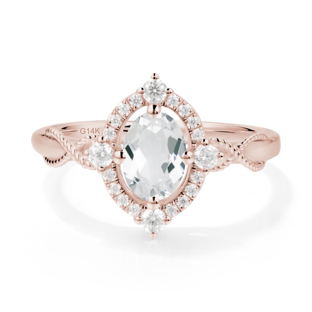 Vintage Oval White Topaz Halo Ring - LUO Jewelry #metal_14k rose gold
