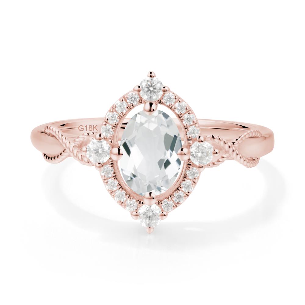 Vintage Oval White Topaz Halo Ring - LUO Jewelry #metal_18k rose gold