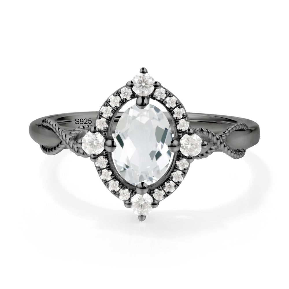 Vintage Oval White Topaz Halo Ring - LUO Jewelry #metal_black finish sterling silver