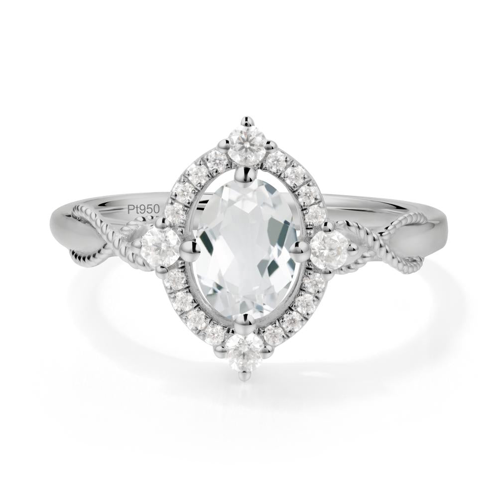 Vintage Oval White Topaz Halo Ring - LUO Jewelry #metal_platinum