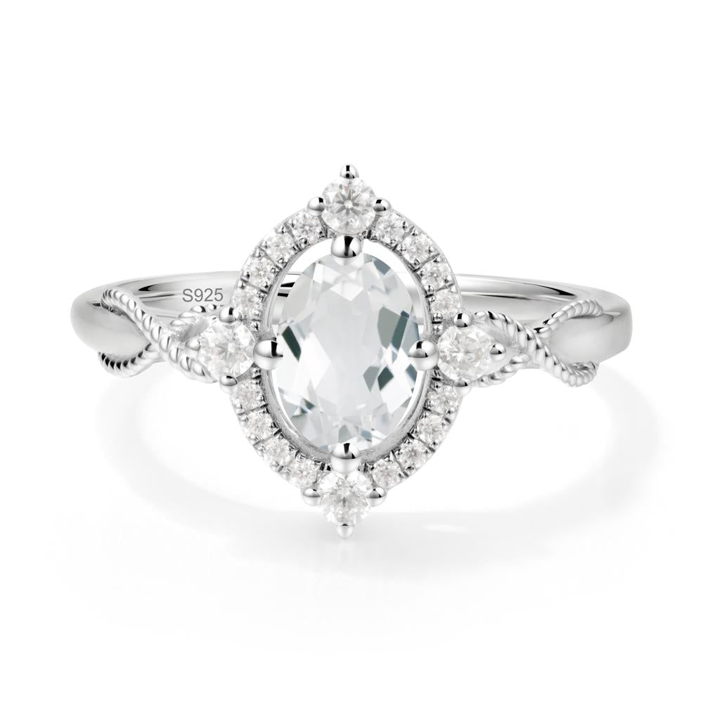 Vintage Oval White Topaz Halo Ring - LUO Jewelry #metal_sterling silver