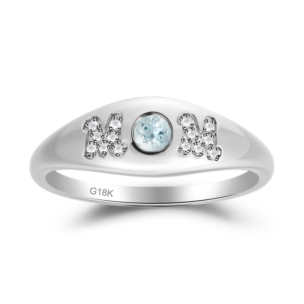 Round Aquamarine Mother's Ring - LUO Jewelry #metal_18k white gold