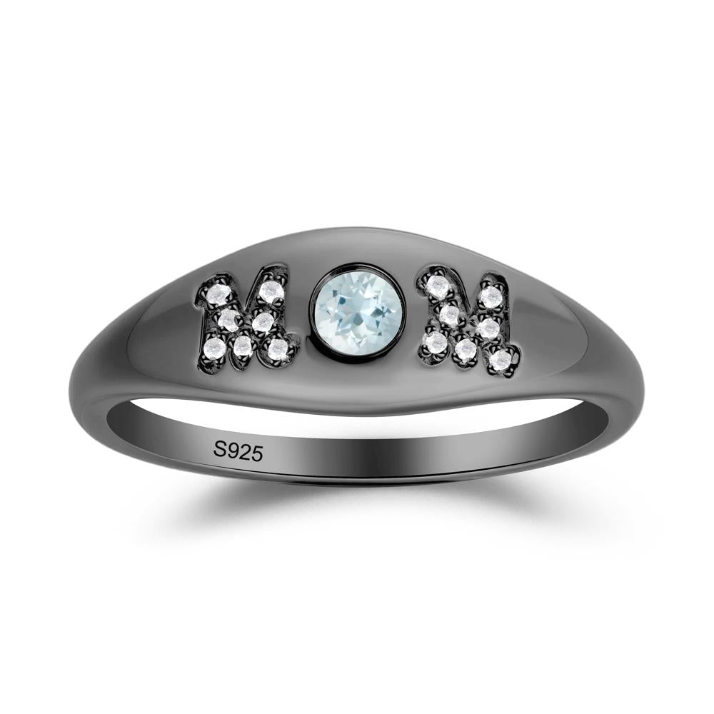 Round Aquamarine Mother's Ring - LUO Jewelry #metal_black finish sterling silver