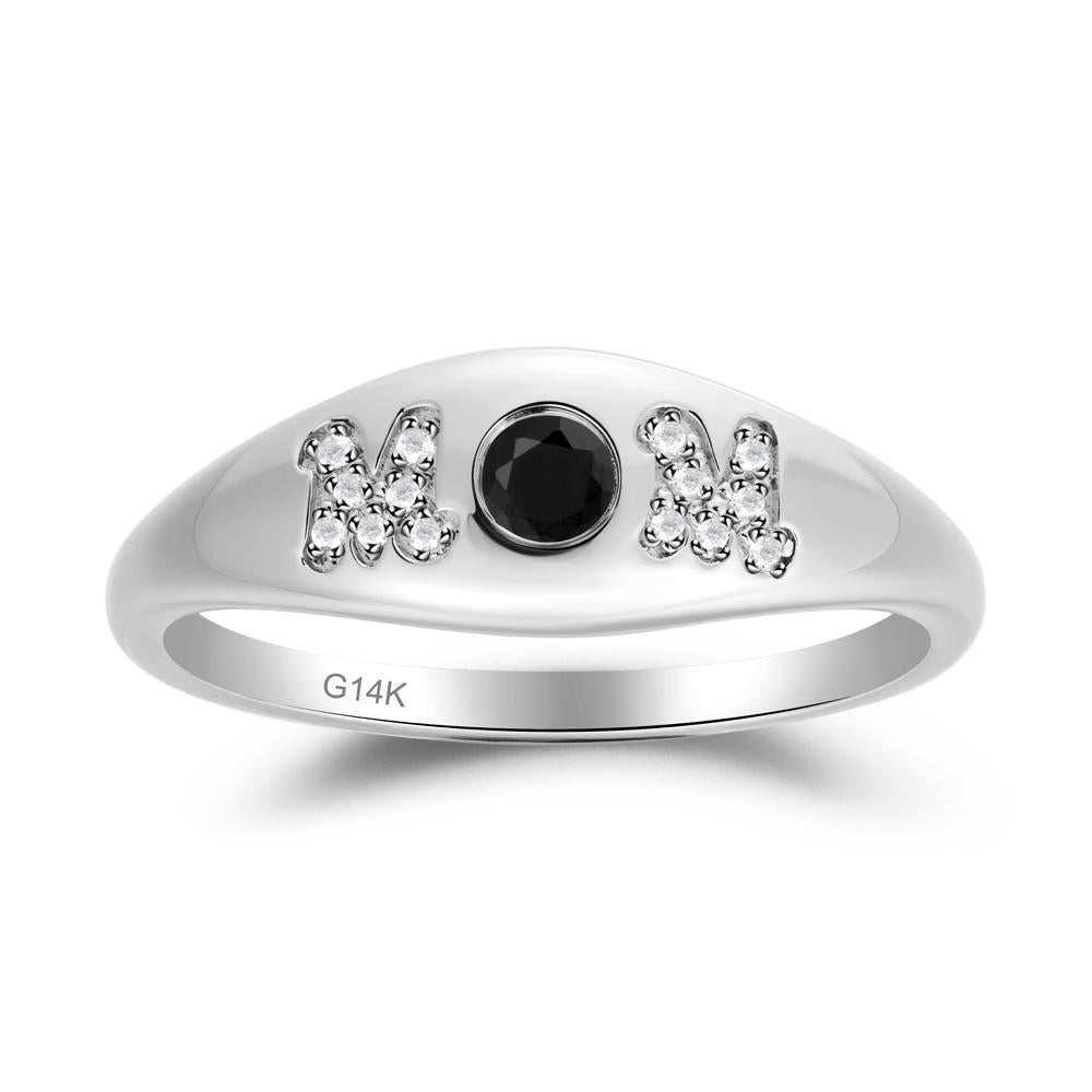 Round Black Spinel Mom Ring - LUO Jewelry #metal_14k white gold