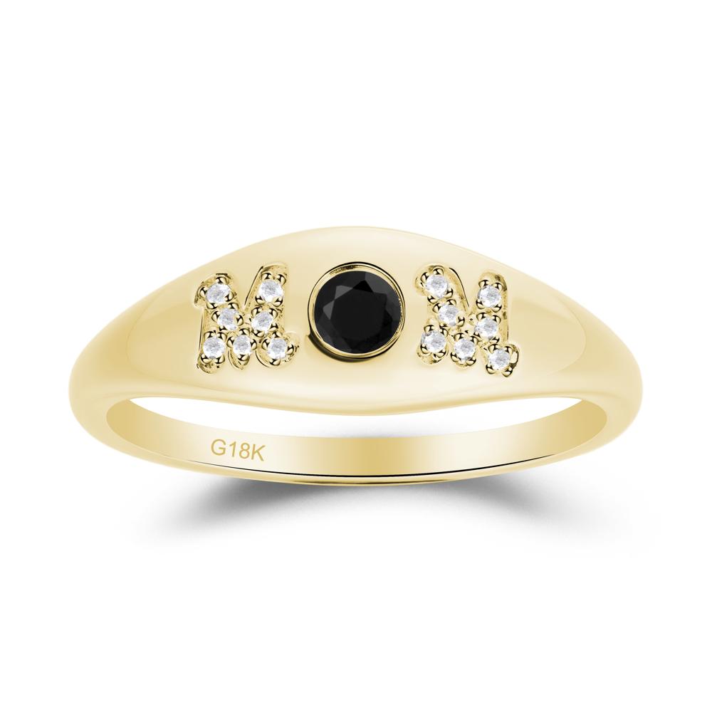 Round Black Spinel Mom Ring - LUO Jewelry #metal_18k yellow gold