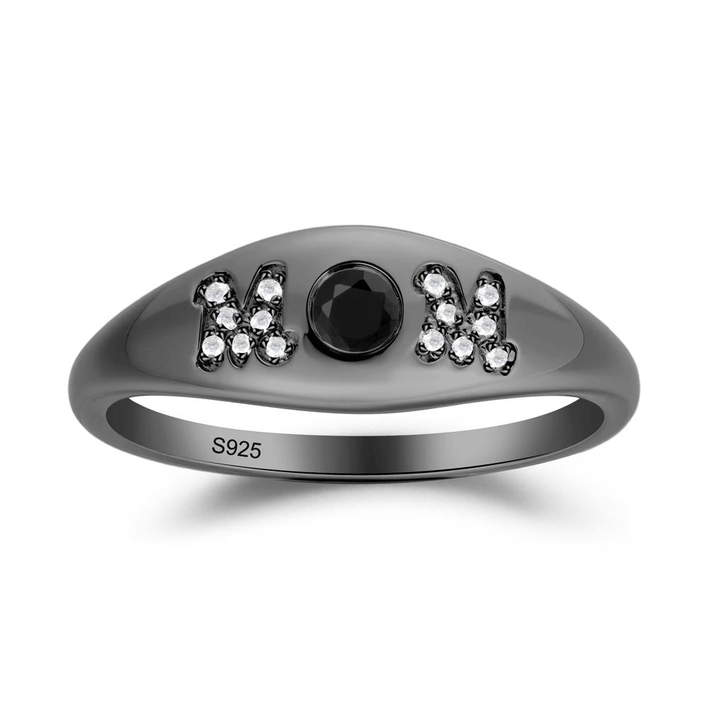 Round Black Spinel Mom Ring - LUO Jewelry #metal_black finish sterling silver