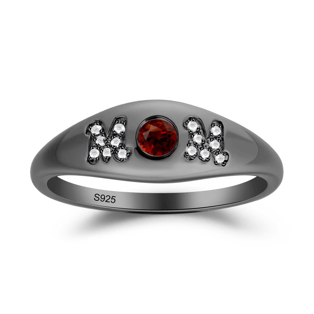 Round Garnet Mom Ring - LUO Jewelry #metal_black finish sterling silver
