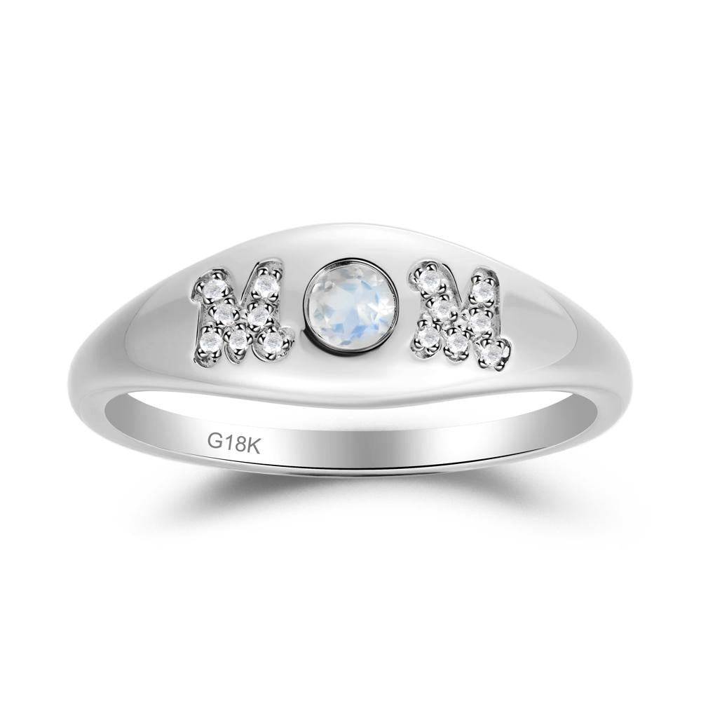 Round Moonstone Mom Ring - LUO Jewelry #metal_18k white gold