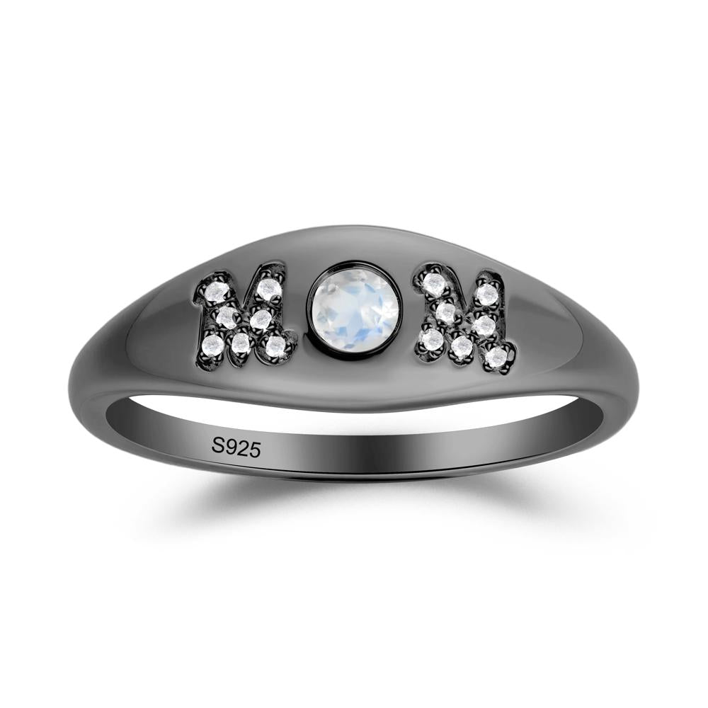 Round Moonstone Mom Ring - LUO Jewelry #metal_black finish sterling silver