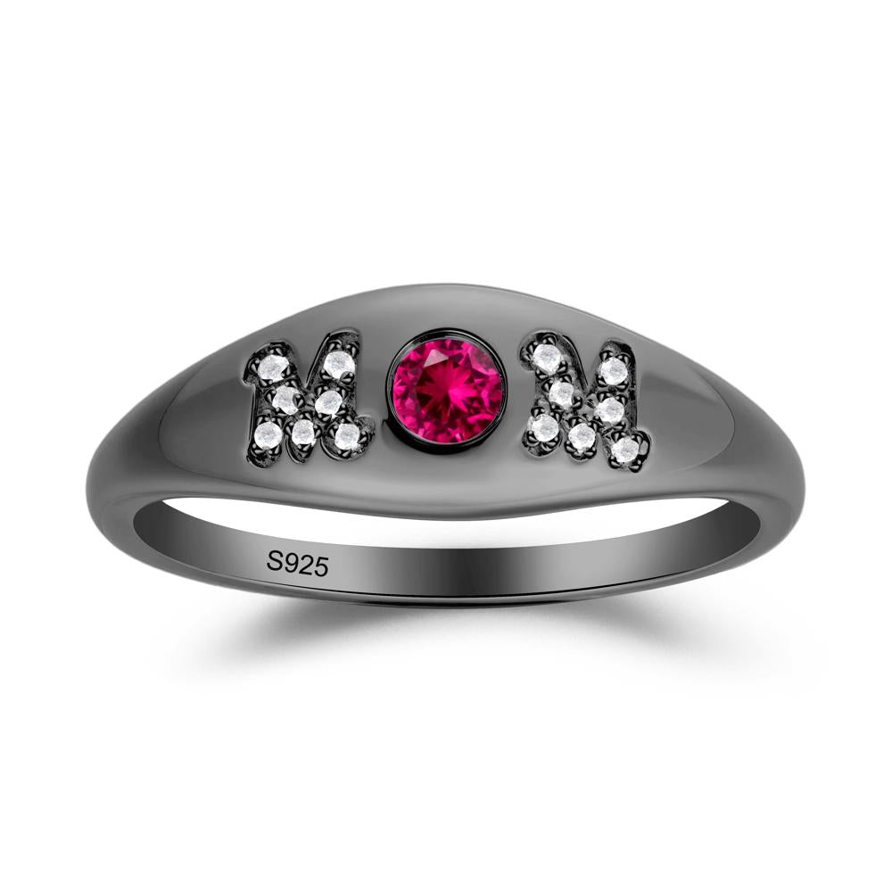 Round Ruby Mother's Ring - LUO Jewelry #metal_black finish sterling silver