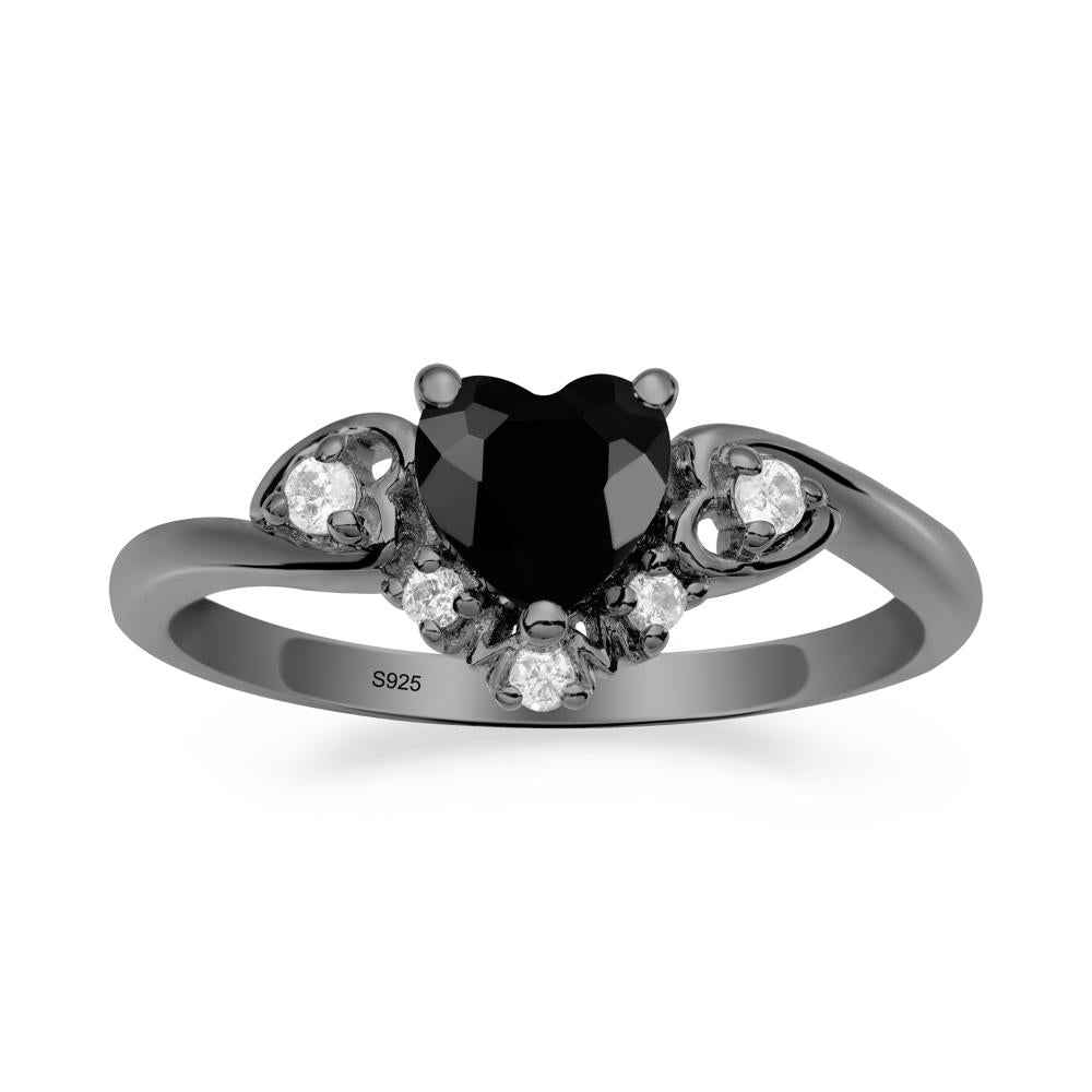 Heart-Shaped Black Spinel Promise Ring - LUO Jewelry #metal_black finish sterling silver
