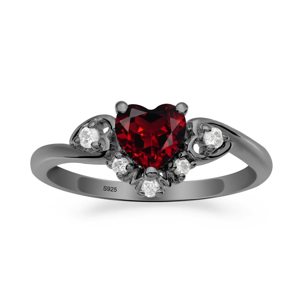 Heart-Shaped Garnet Mom Ring - LUO Jewelry #metal_black finish sterling silver