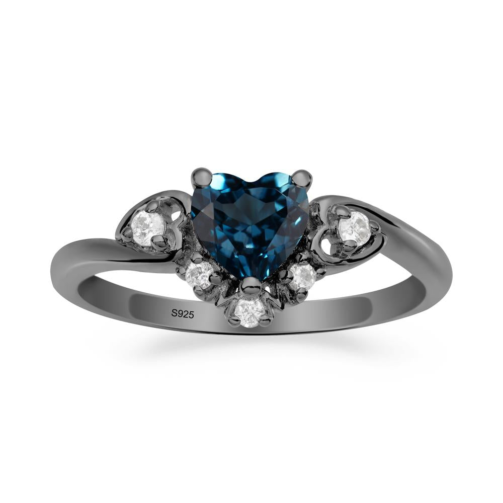 Heart-Shaped London Blue Topaz Mom Ring - LUO Jewelry #metal_black finish sterling silver