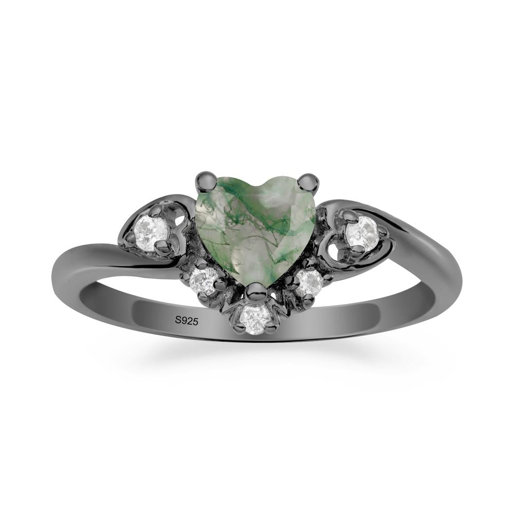 Heart Shaped Moss Agate Ring for Mom - LUO Jewelry #metal_black finish sterling silver