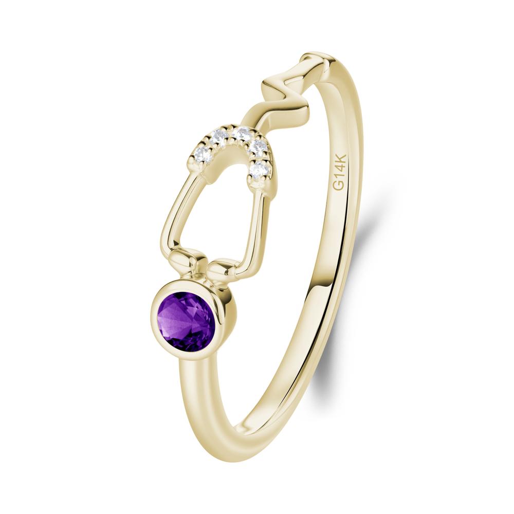 Round Amethyst Stethoscope Ring - LUO Jewelry #metal_14k yellow gold