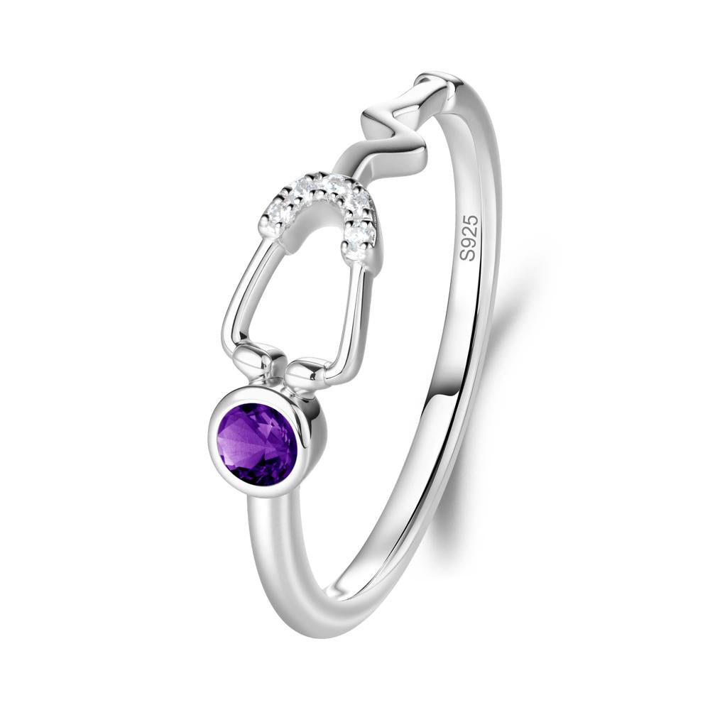 Round Amethyst Stethoscope Ring - LUO Jewelry #metal_sterling silver