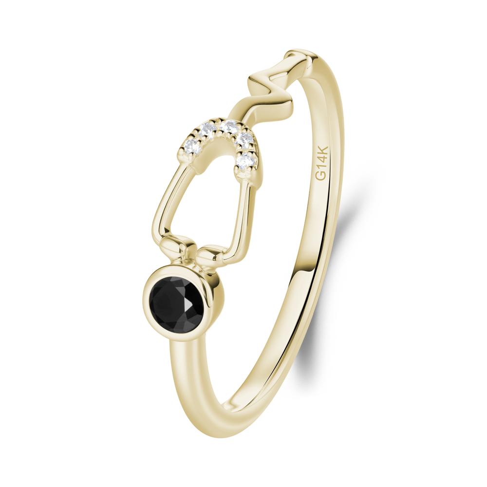 Stethoscope Inspired Black Spinel Ring - LUO Jewelry #metal_14k yellow gold