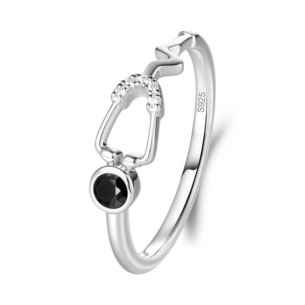 Stethoscope Inspired Black Spinel Ring - LUO Jewelry #metal_sterling silver