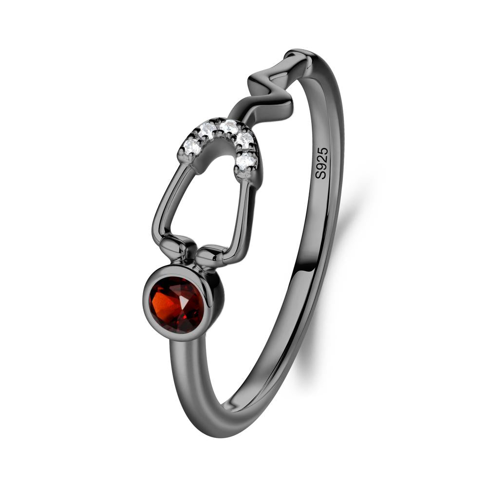 Round Garnet Stethoscope Ring - LUO Jewelry #metal_black finish sterling silver