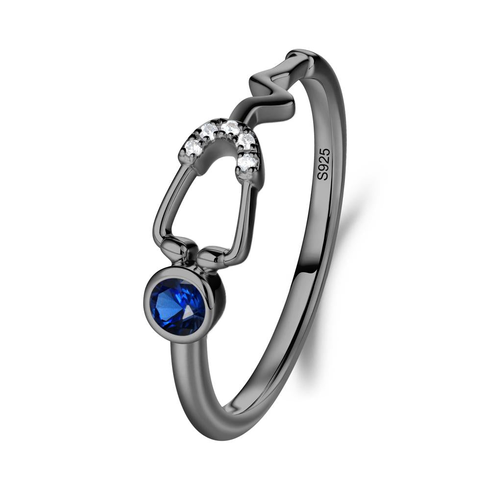 Round Sapphire Stethoscope Ring - LUO Jewelry #metal_black finish sterling silver