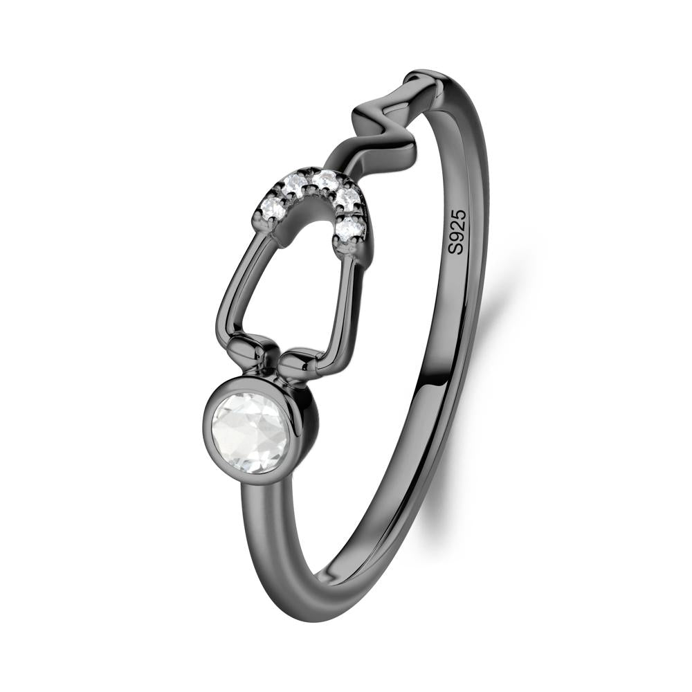 Round White Topaz Stethoscope Ring - LUO Jewelry #metal_black finish sterling silver