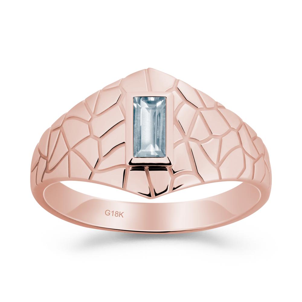 Baguette Aquamarine Ring with Cracked Texture - LUO Jewelry #metal_18k rose gold