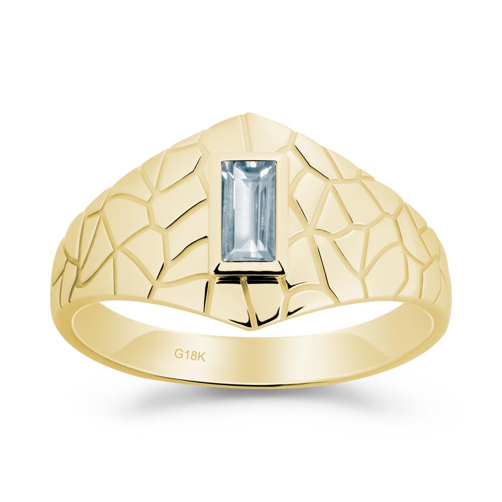 Baguette Aquamarine Ring with Cracked Texture - LUO Jewelry #metal_18k yellow gold