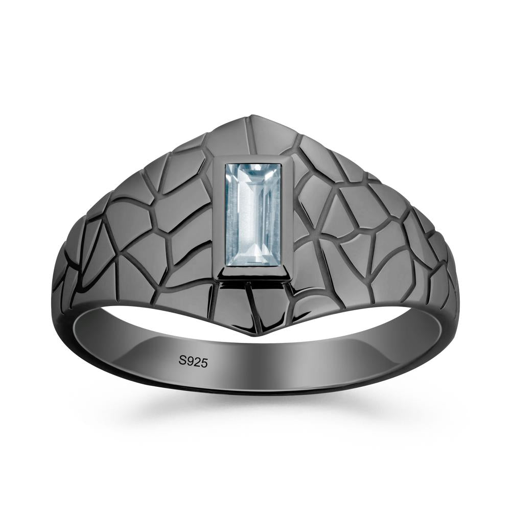 Baguette Aquamarine Ring with Cracked Texture - LUO Jewelry #metal_black finish sterling silver
