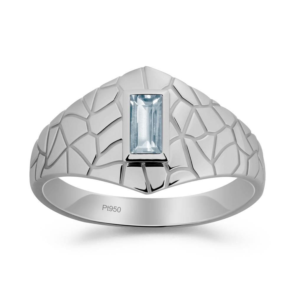 Baguette Aquamarine Ring with Cracked Texture - LUO Jewelry #metal_platinum