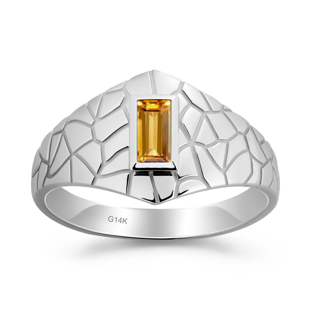 Baguette Citrine Ring with Cracked Texture - LUO Jewelry #metal_14k white gold
