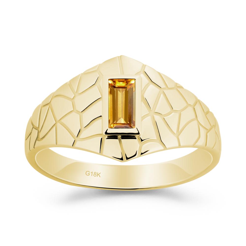 Baguette Citrine Ring with Cracked Texture - LUO Jewelry #metal_18k yellow gold