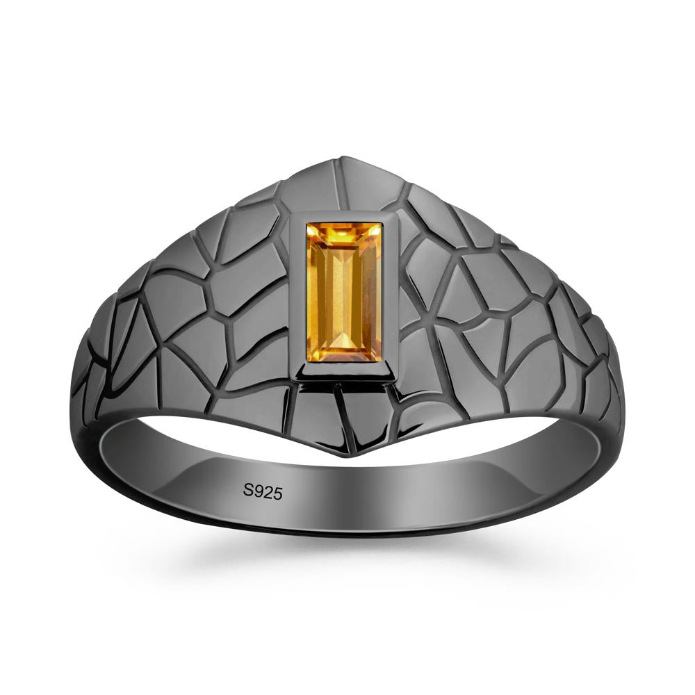 Baguette Citrine Ring with Cracked Texture - LUO Jewelry #metal_black finish sterling silver