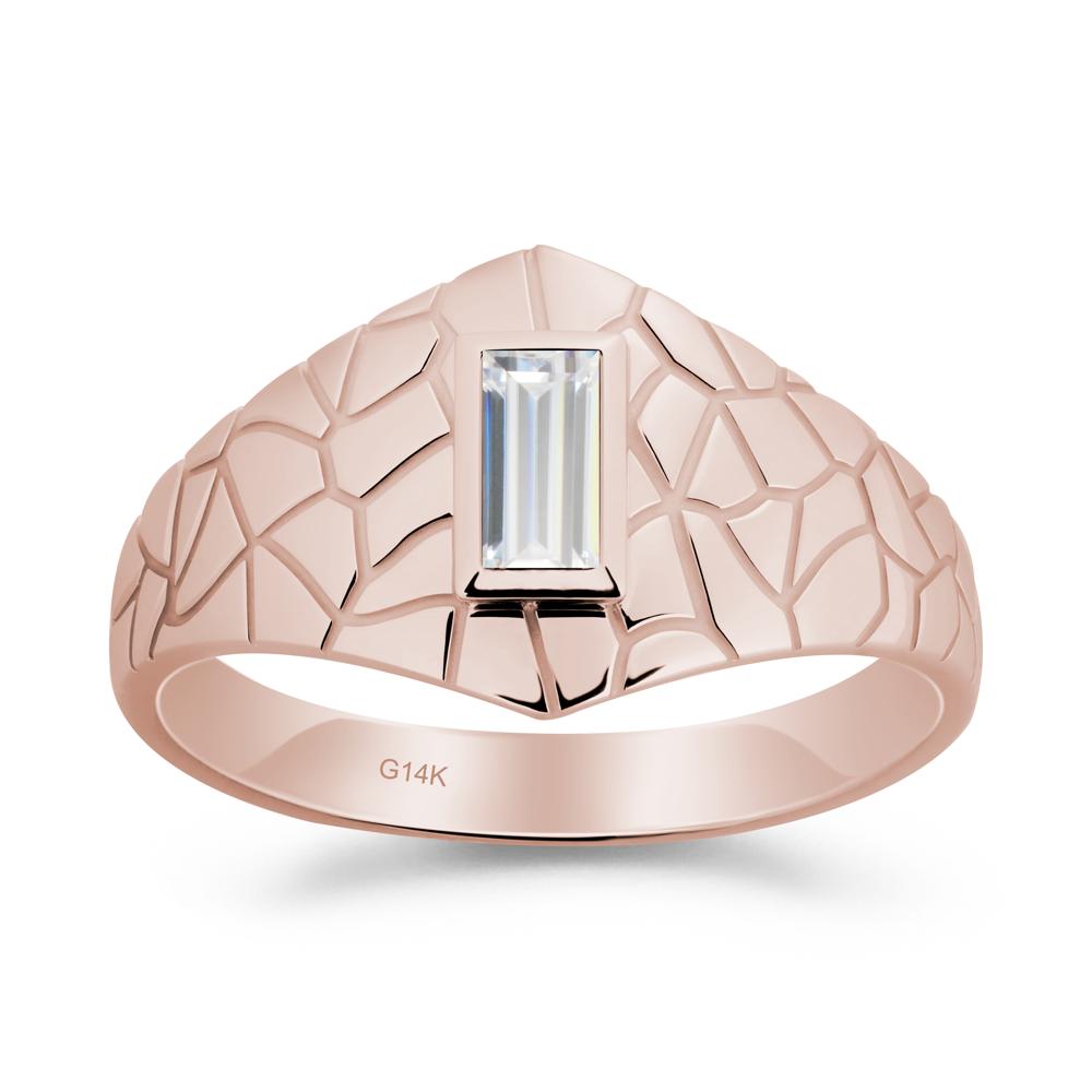 Baguette Cubic Zirconia Ring with Cracked Texture - LUO Jewelry #metal_14k rose gold