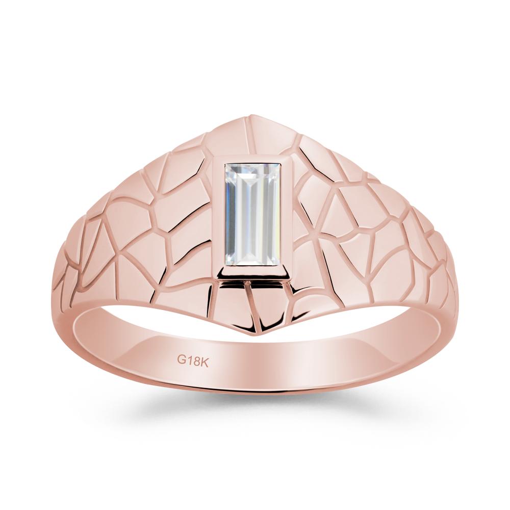 Baguette Cubic Zirconia Ring with Cracked Texture - LUO Jewelry #metal_18k rose gold
