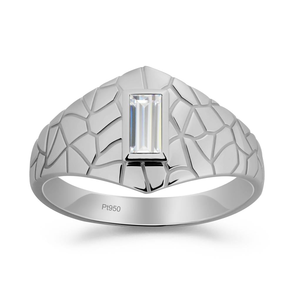 Baguette Cubic Zirconia Ring with Cracked Texture - LUO Jewelry #metal_platinum
