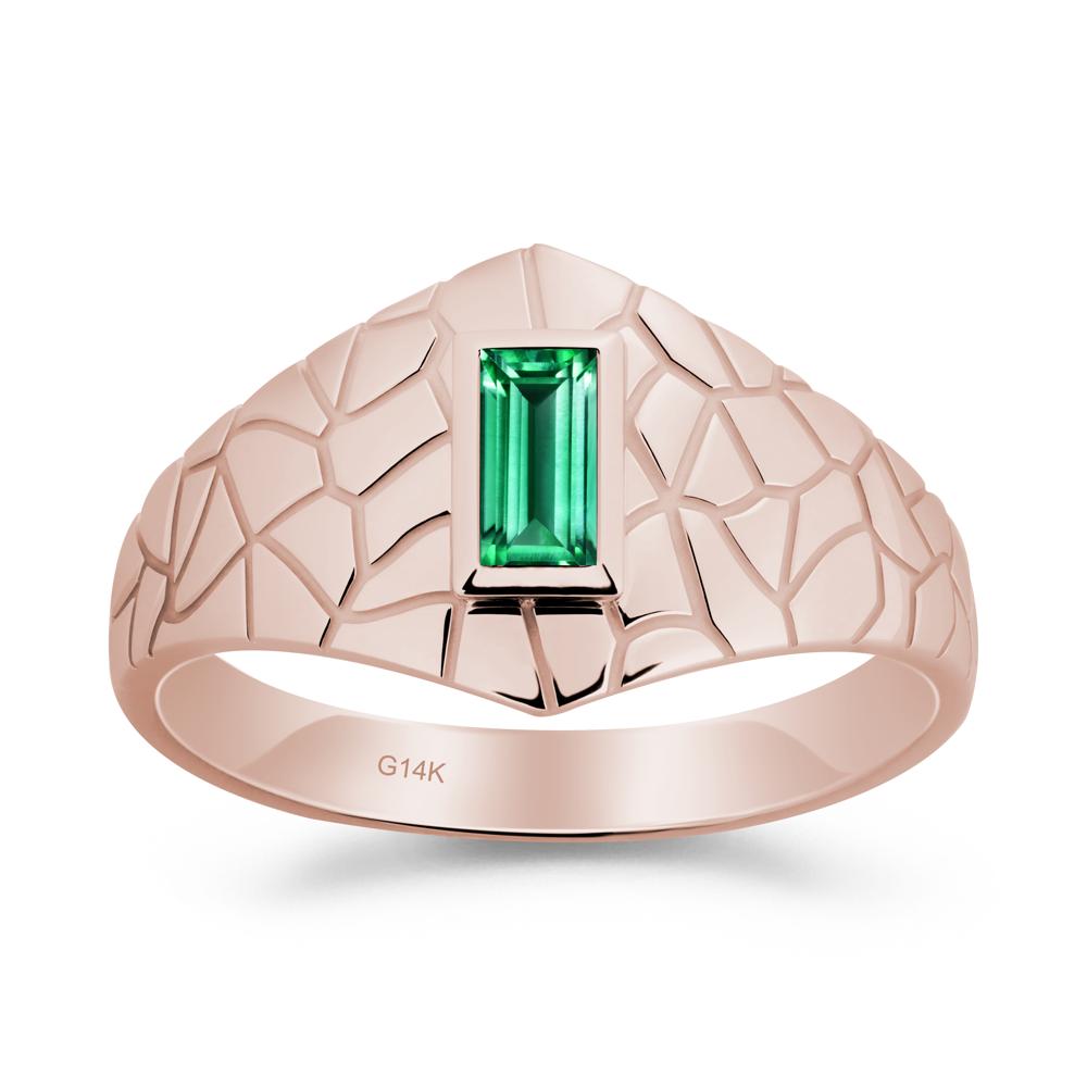 Baguette Emerald Ring with Cracked Texture - LUO Jewelry #metal_14k rose gold