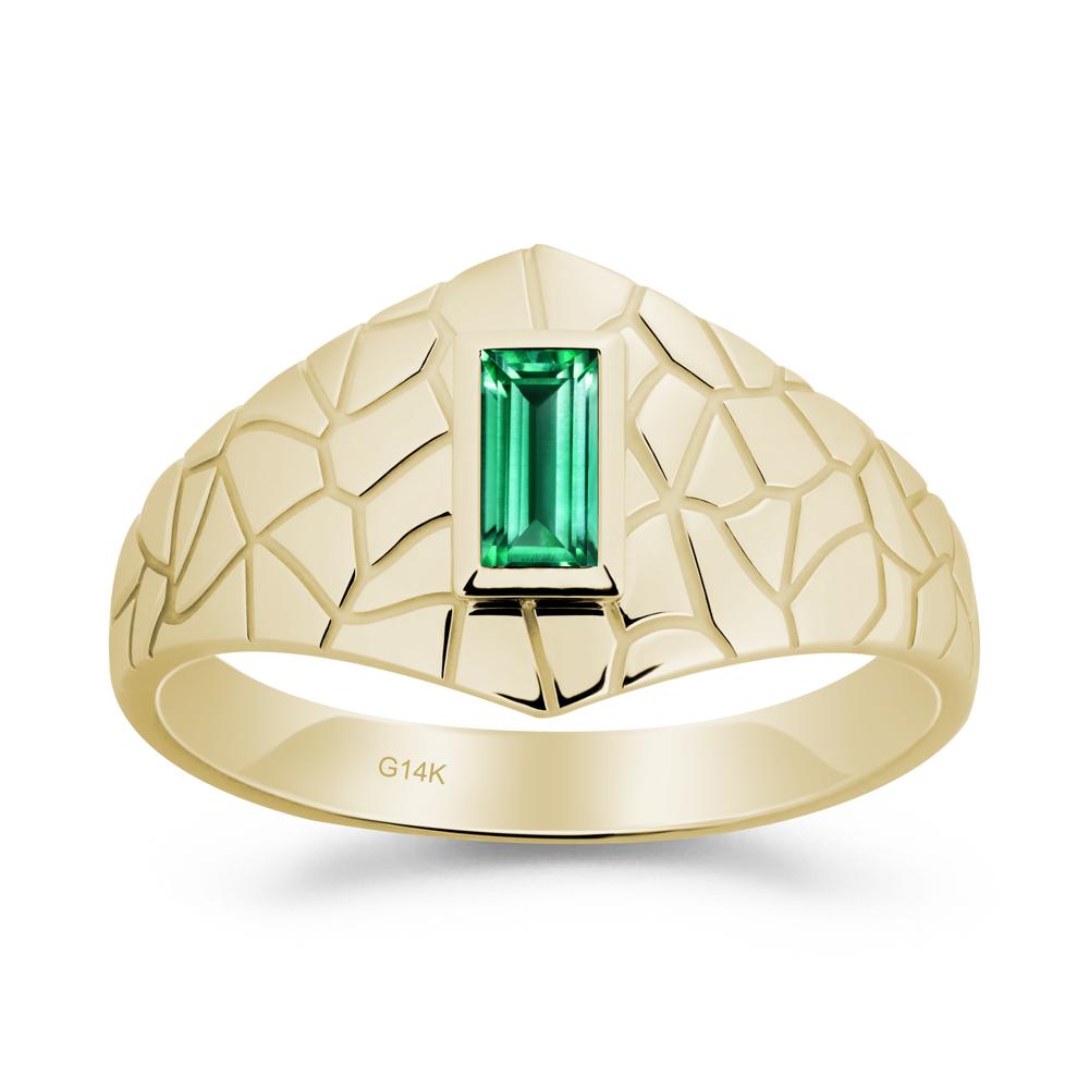 Baguette Emerald Ring with Cracked Texture - LUO Jewelry #metal_14k yellow gold