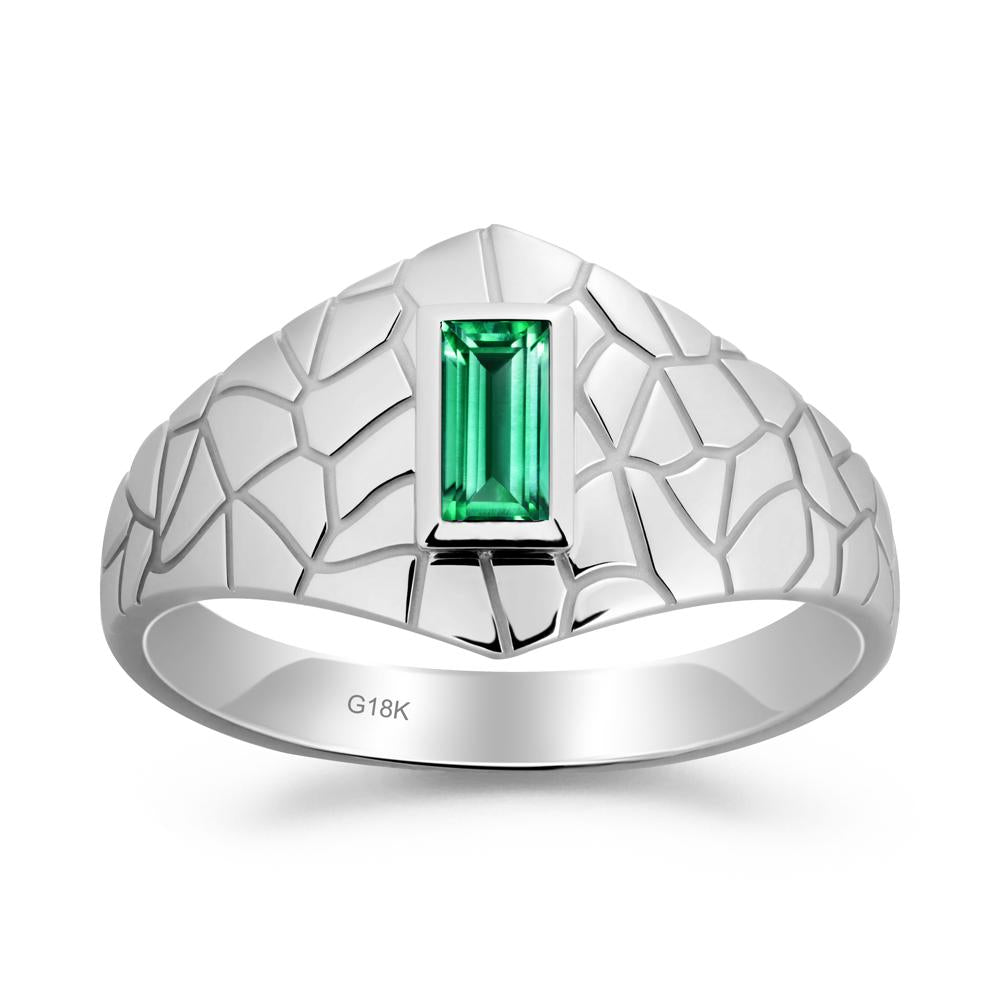 Baguette Emerald Ring with Cracked Texture - LUO Jewelry #metal_18k white gold