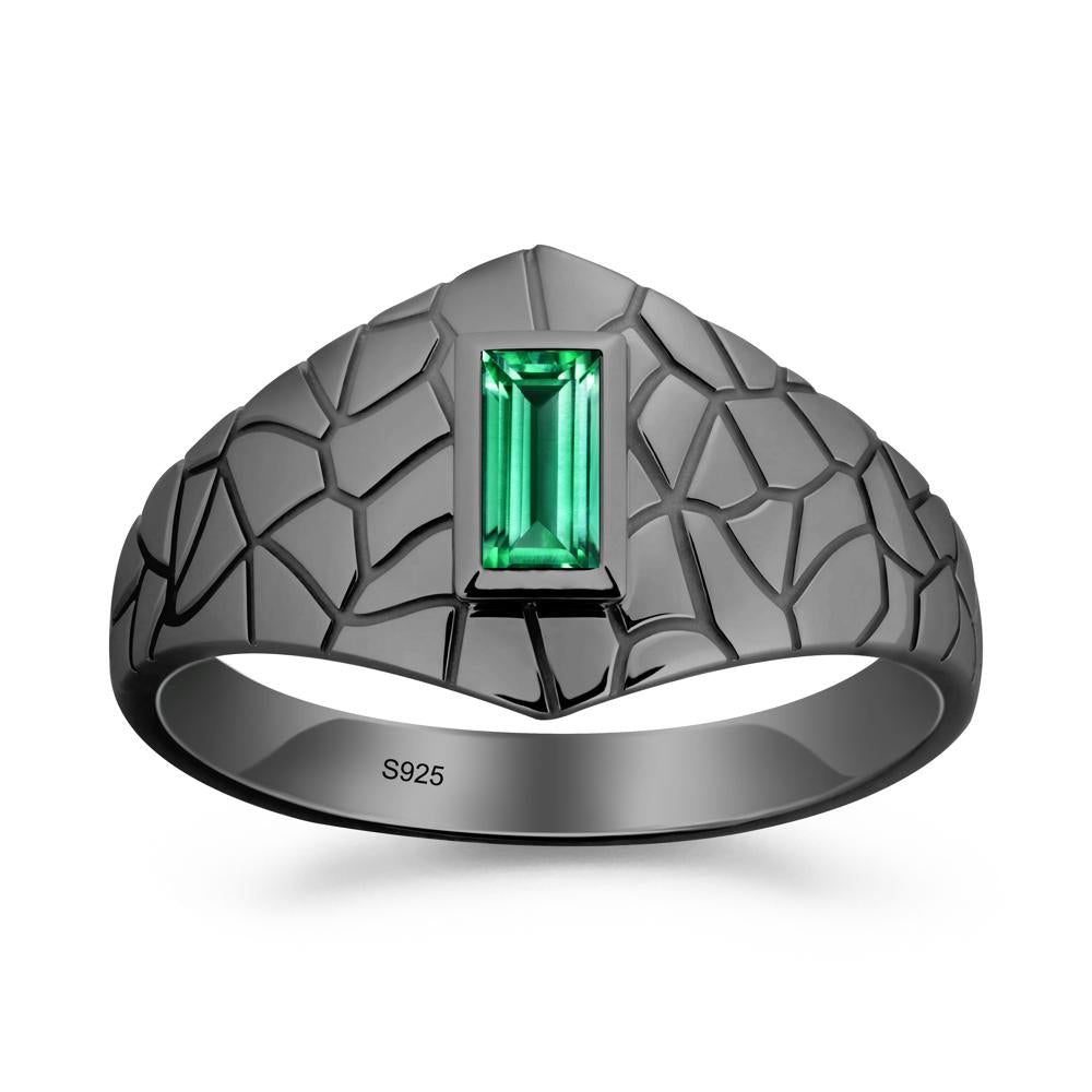 Baguette Emerald Ring with Cracked Texture - LUO Jewelry #metal_black finish sterling silver
