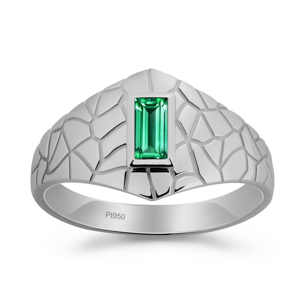 Baguette Emerald Ring with Cracked Texture - LUO Jewelry #metal_platinum