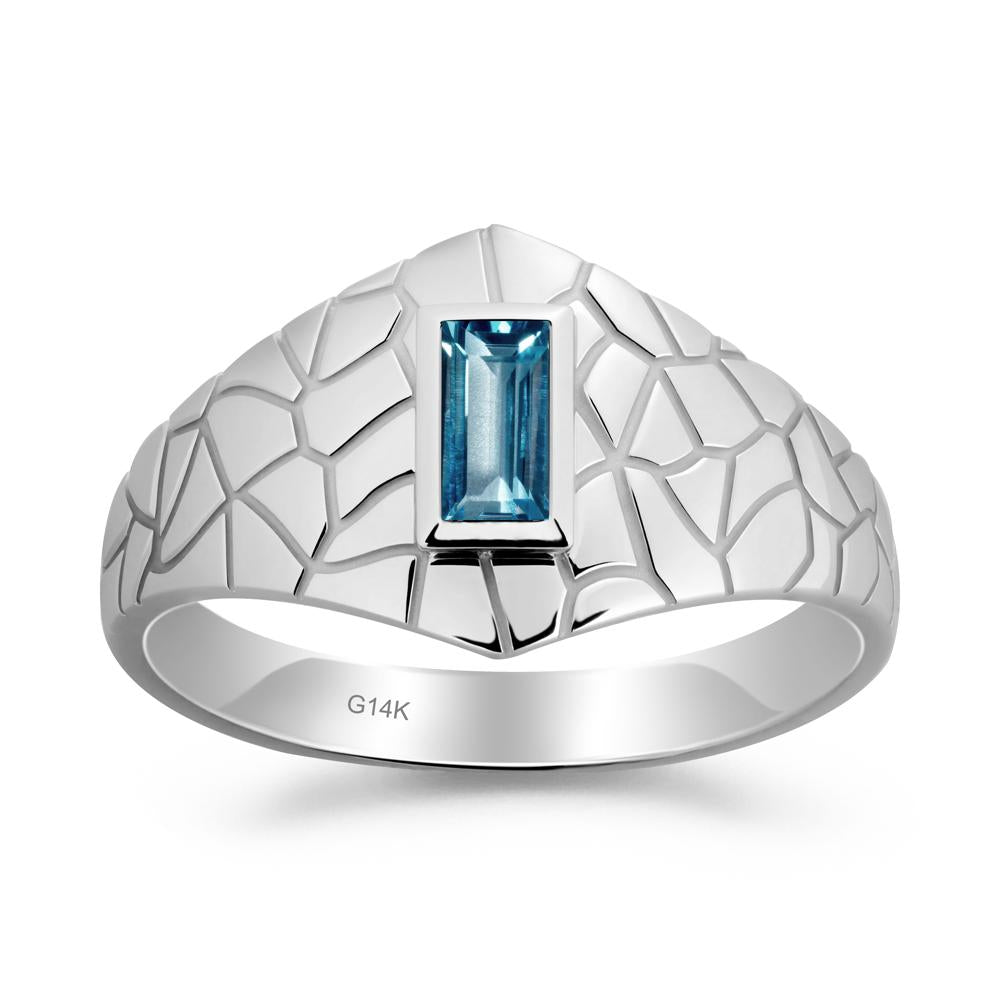Baguette London Blue Topaz Ring with Cracked Texture - LUO Jewelry #metal_14k white gold