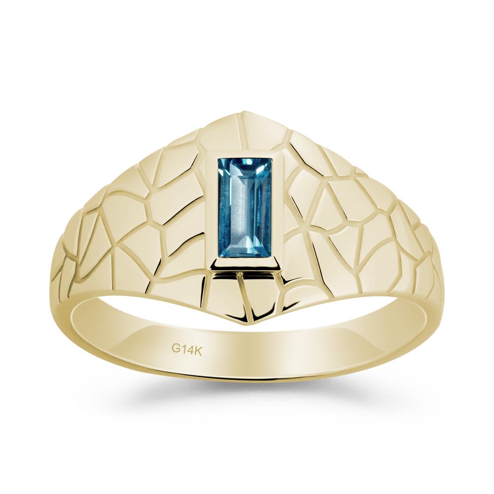 Baguette London Blue Topaz Ring with Cracked Texture - LUO Jewelry #metal_14k yellow gold