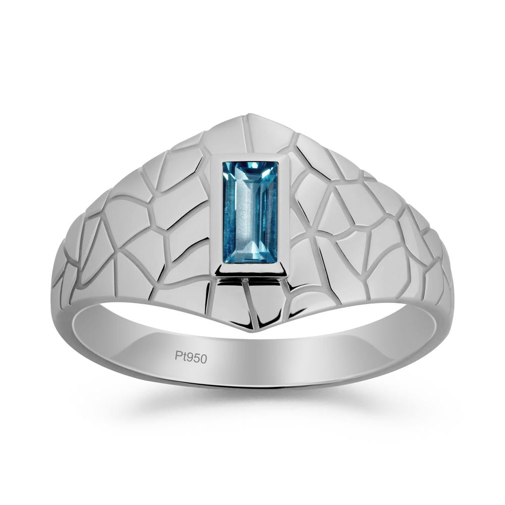 Baguette London Blue Topaz Ring with Cracked Texture - LUO Jewelry #metal_platinum